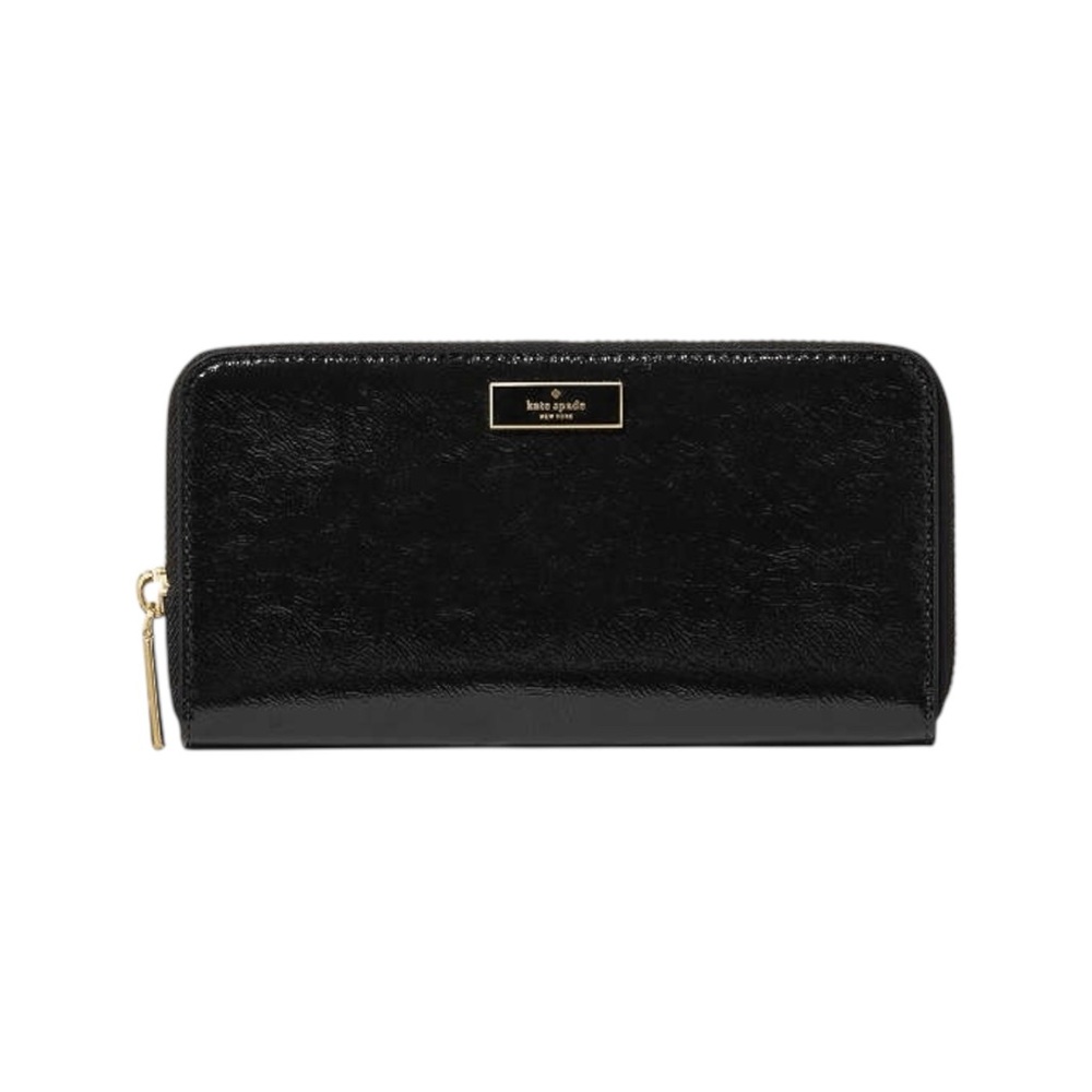 Kate Spade Black Crinkle Patent Leather Large Continental Wallet -NWT MSRP $239